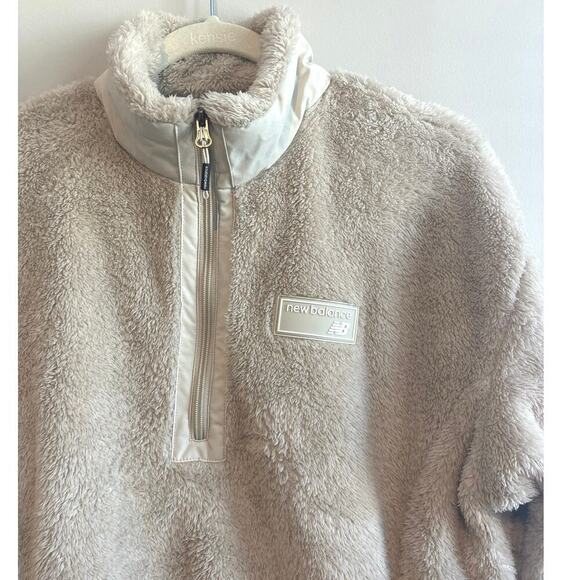 New Balance Sherpa Teddy Quarter Zip Pullover In Cream/Tan Size Large - Picture 2 of 6